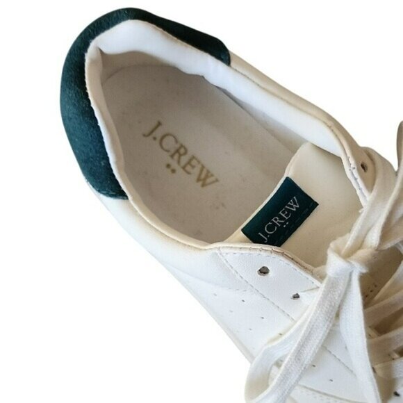 J Crew Factory Women's White with Green Like-New Leather Uppers Preppy Sneaker W - Picture 2 of 9